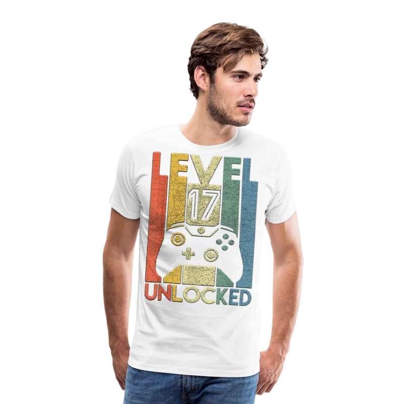 Gamer T-Shirt Top Level 17 Unlocked Fashion Herren Streetwear 100% Baumwolle