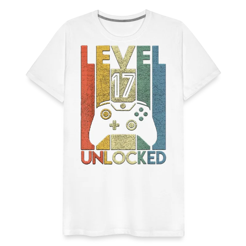 Gamer T-Shirt Top Level 17 Unlocked Fashion Herren Streetwear 100% Baumwolle