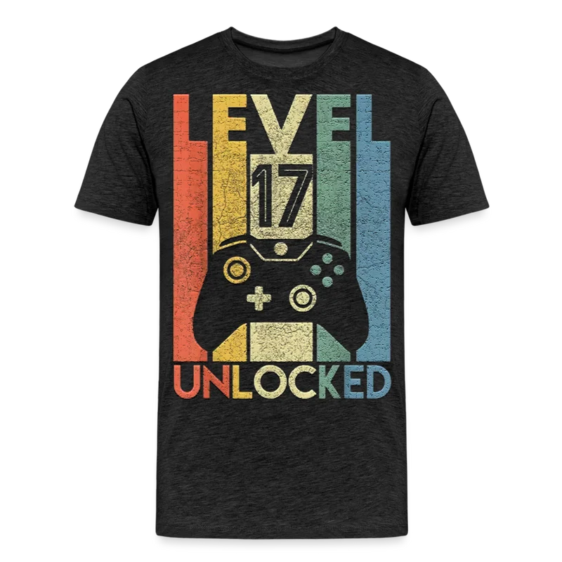 Gamer T-Shirt Top Level 17 Unlocked Fashion Herren Streetwear 100% Baumwolle