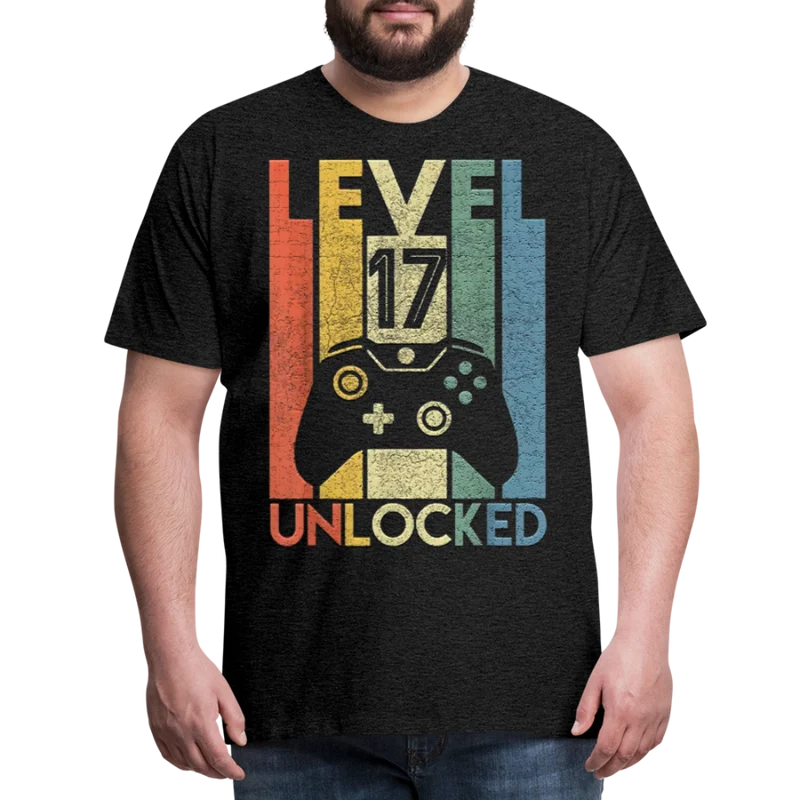 Gamer T-Shirt Top Level 17 Unlocked Fashion Herren Streetwear 100% Baumwolle