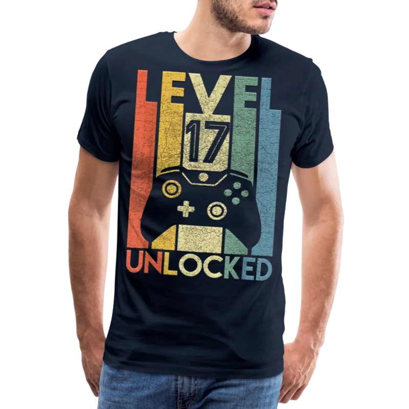 Gamer T-Shirt Top Level 17 Unlocked Fashion Herren Streetwear 100% Baumwolle