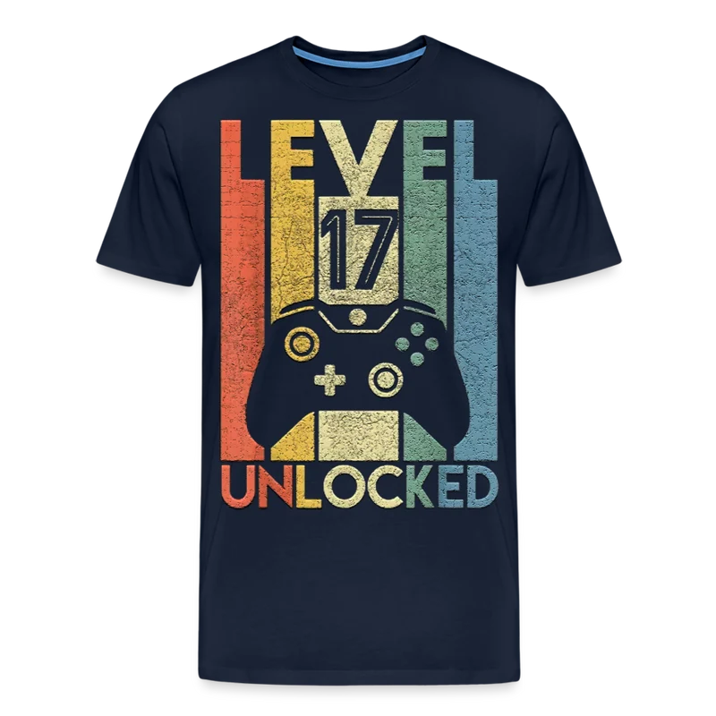Gamer T-Shirt Top Level 17 Unlocked Fashion Herren Streetwear 100% Baumwolle