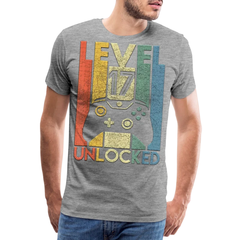 Gamer T-Shirt Top Level 17 Unlocked Fashion Herren Streetwear 100% Baumwolle
