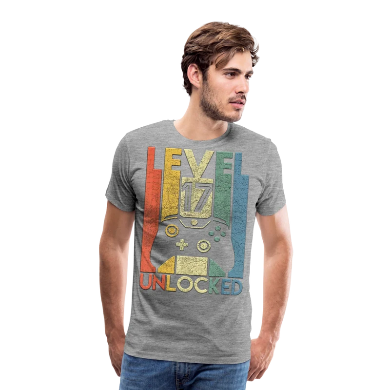 Gamer T-Shirt Top Level 17 Unlocked Fashion Herren Streetwear 100% Baumwolle