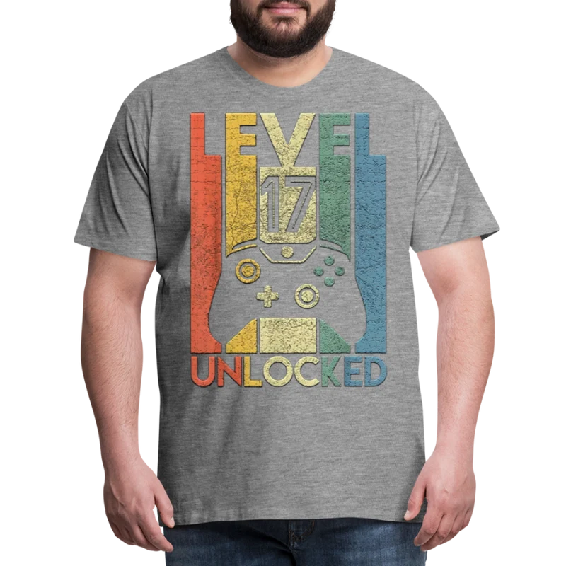Gamer T-Shirt Top Level 17 Unlocked Fashion Herren Streetwear 100% Baumwolle