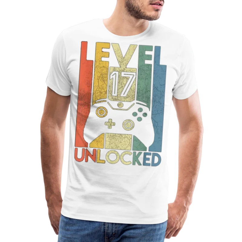 Gamer T-Shirt Top Level 17 Unlocked Fashion Herren Streetwear 100% Baumwolle