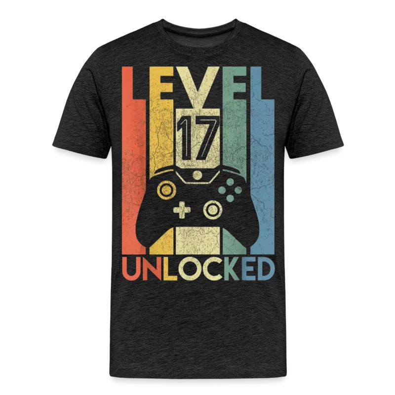 Gamer T-Shirt Top Level 17 Unlocked Fashion Herren Streetwear 100% Baumwolle