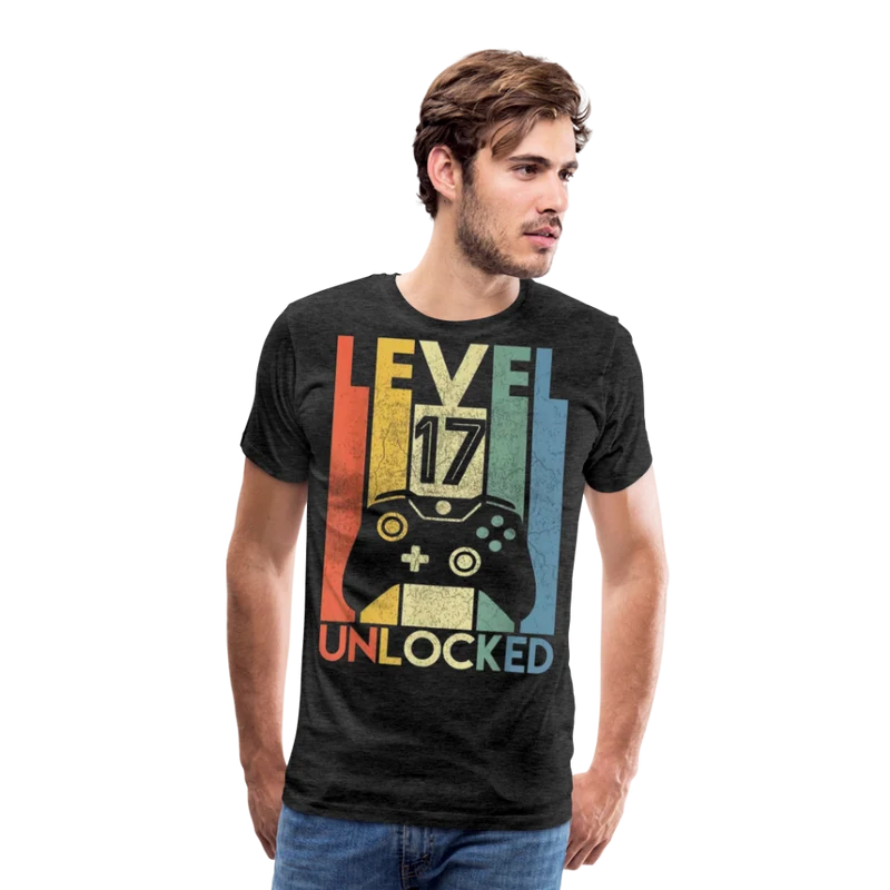 Gamer T-Shirt Top Level 17 Unlocked Fashion Herren Streetwear 100% Baumwolle