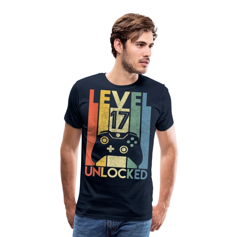 Gamer T-Shirt Top Level 17 Unlocked Fashion Herren Streetwear 100% Baumwolle