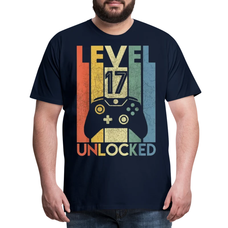 Gamer T-Shirt Top Level 17 Unlocked Fashion Herren Streetwear 100% Baumwolle