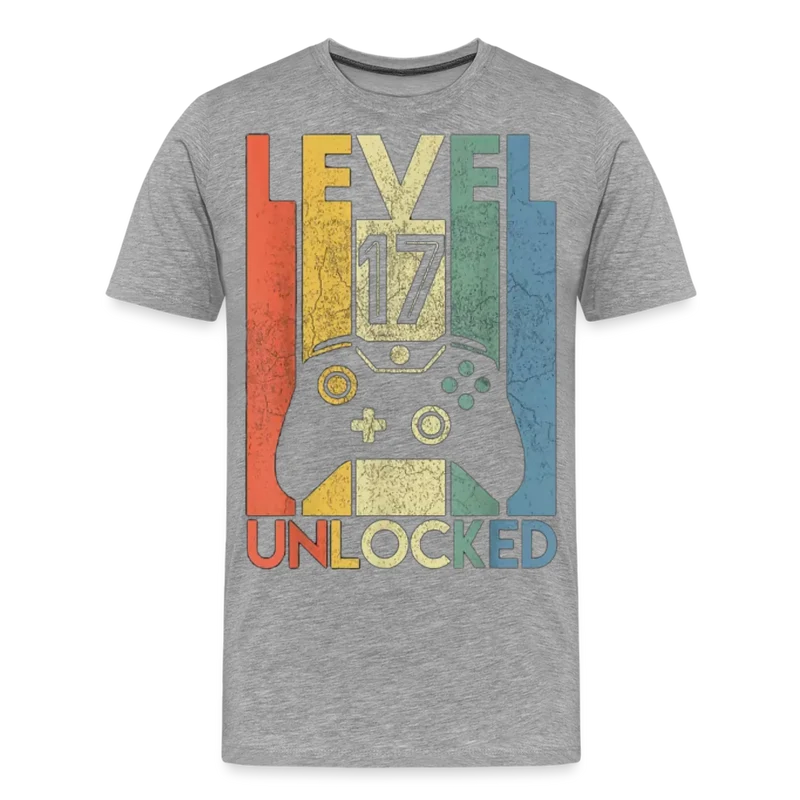 Gamer T-Shirt Top Level 17 Unlocked Fashion Herren Streetwear 100% Baumwolle