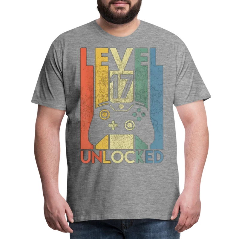 Gamer T-Shirt Top Level 17 Unlocked Fashion Herren Streetwear 100% Baumwolle