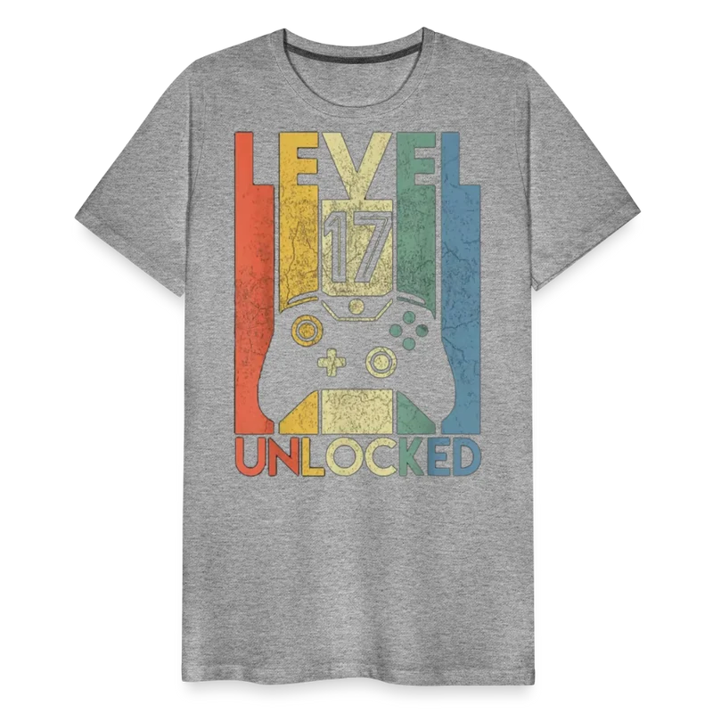 Gamer T-Shirt Top Level 17 Unlocked Fashion Herren Streetwear 100% Baumwolle