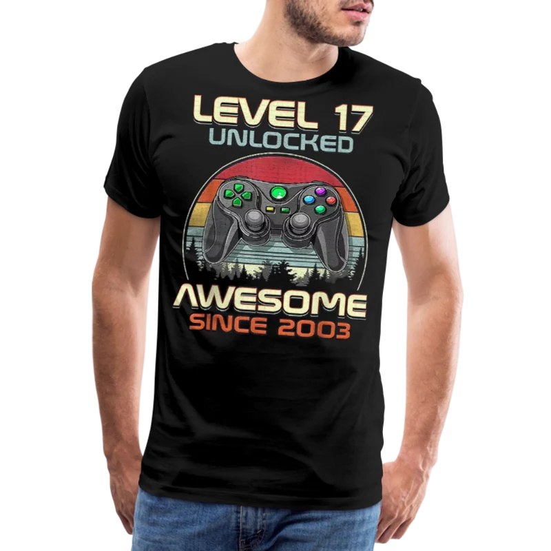 Gamer T-Shirt Top Level 17 Unlocked Fashion Herren Streetwear 100% Baumwolle
