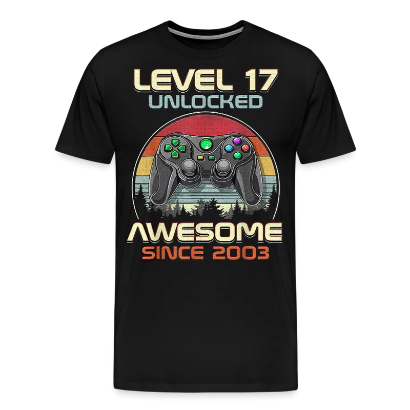 Gamer T-Shirt Top Level 17 Unlocked Fashion Herren Streetwear 100% Baumwolle
