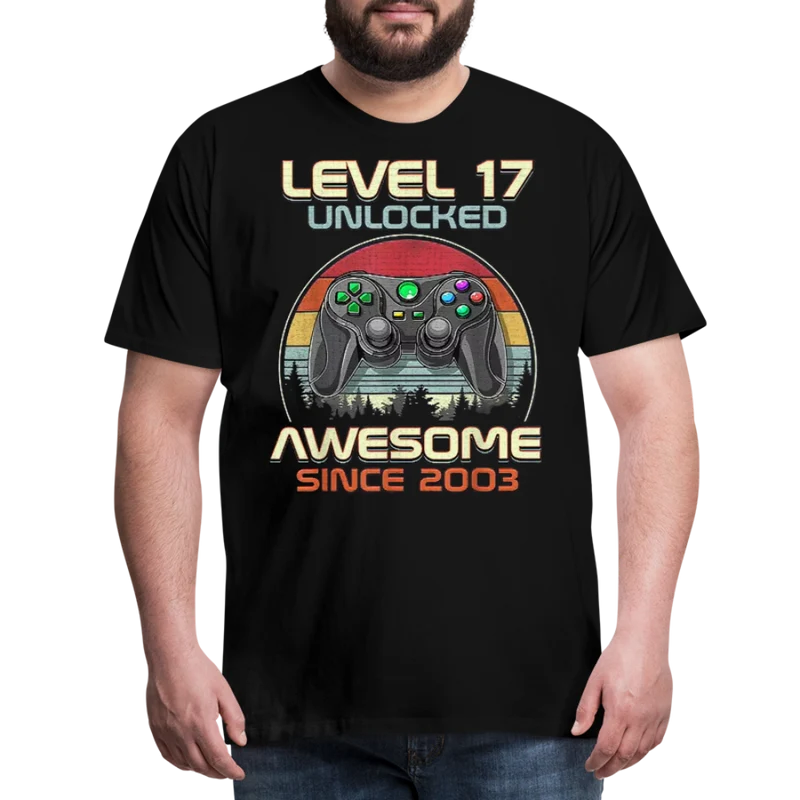 Gamer T-Shirt Top Level 17 Unlocked Fashion Herren Streetwear 100% Baumwolle