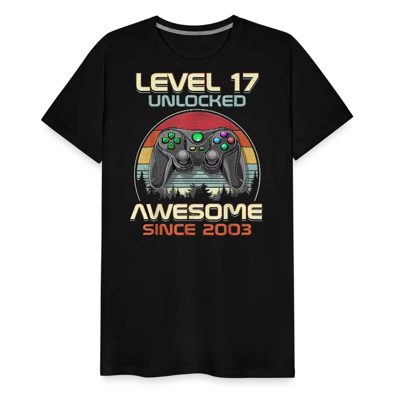 Gamer T-Shirt Top Level 17 Unlocked Fashion Herren Streetwear 100% Baumwolle