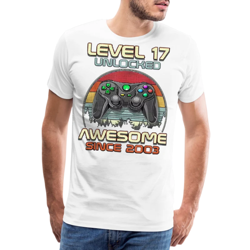 Gamer T-Shirt Top Level 17 Unlocked Fashion Herren Streetwear 100% Baumwolle