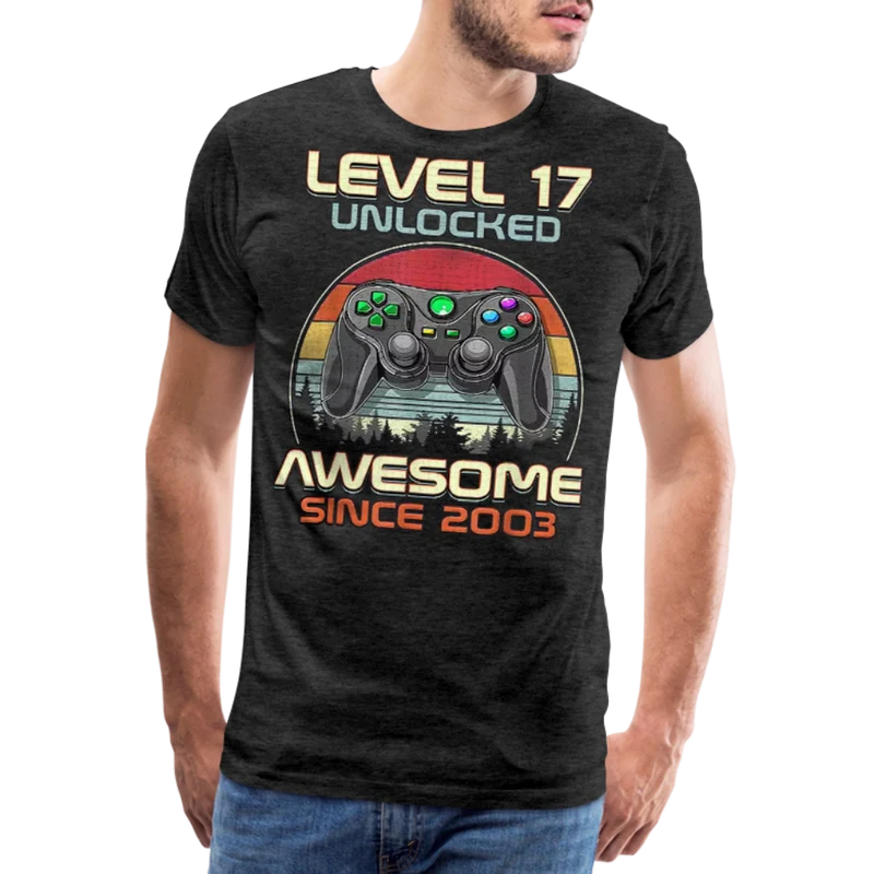 Gamer T-Shirt Top Level 17 Unlocked Fashion Herren Streetwear 100% Baumwolle