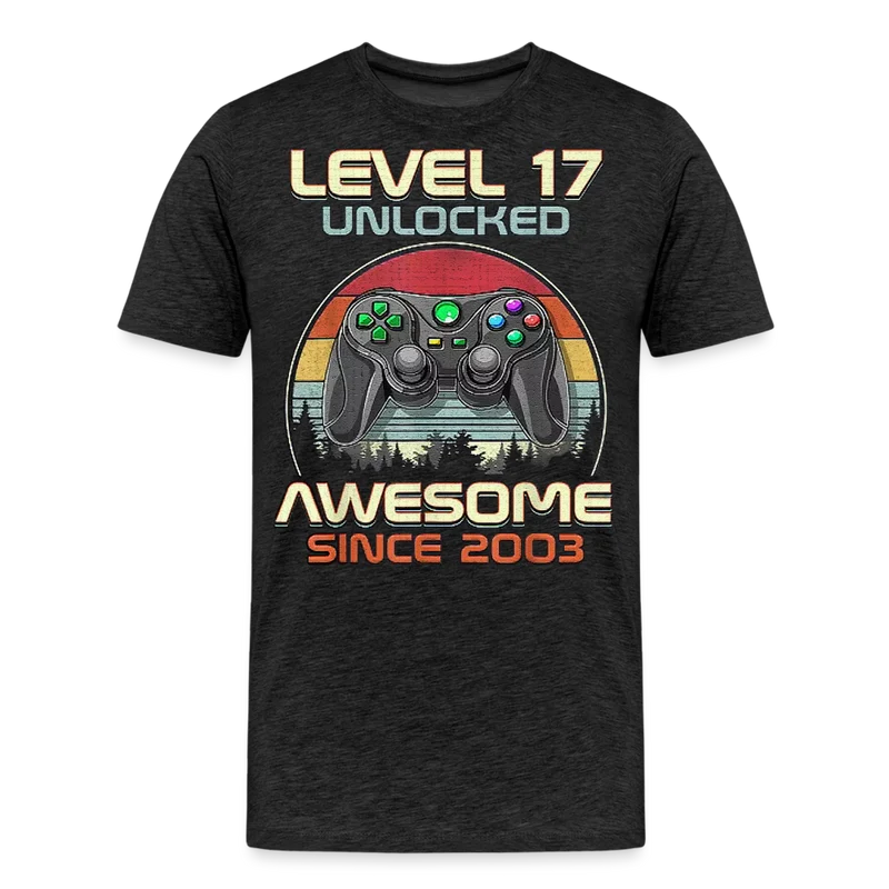 Gamer T-Shirt Top Level 17 Unlocked Fashion Herren Streetwear 100% Baumwolle