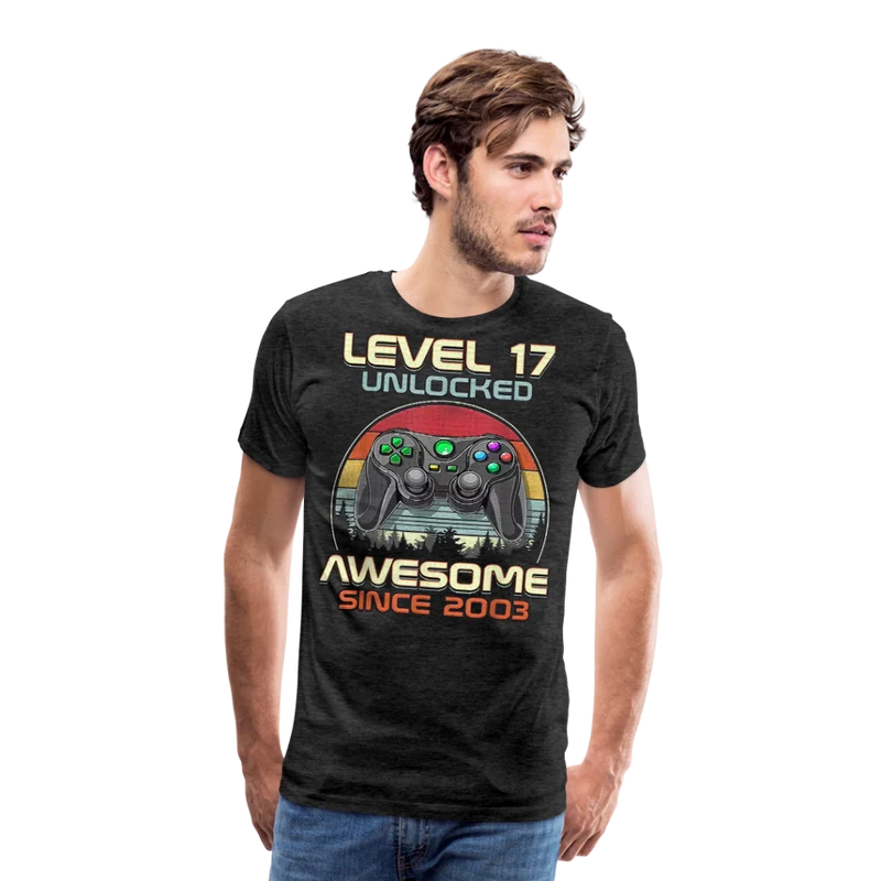 Gamer T-Shirt Top Level 17 Unlocked Fashion Herren Streetwear 100% Baumwolle