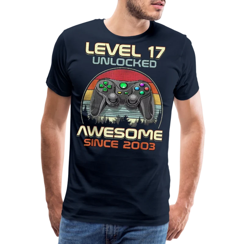 Gamer T-Shirt Top Level 17 Unlocked Fashion Herren Streetwear 100% Baumwolle
