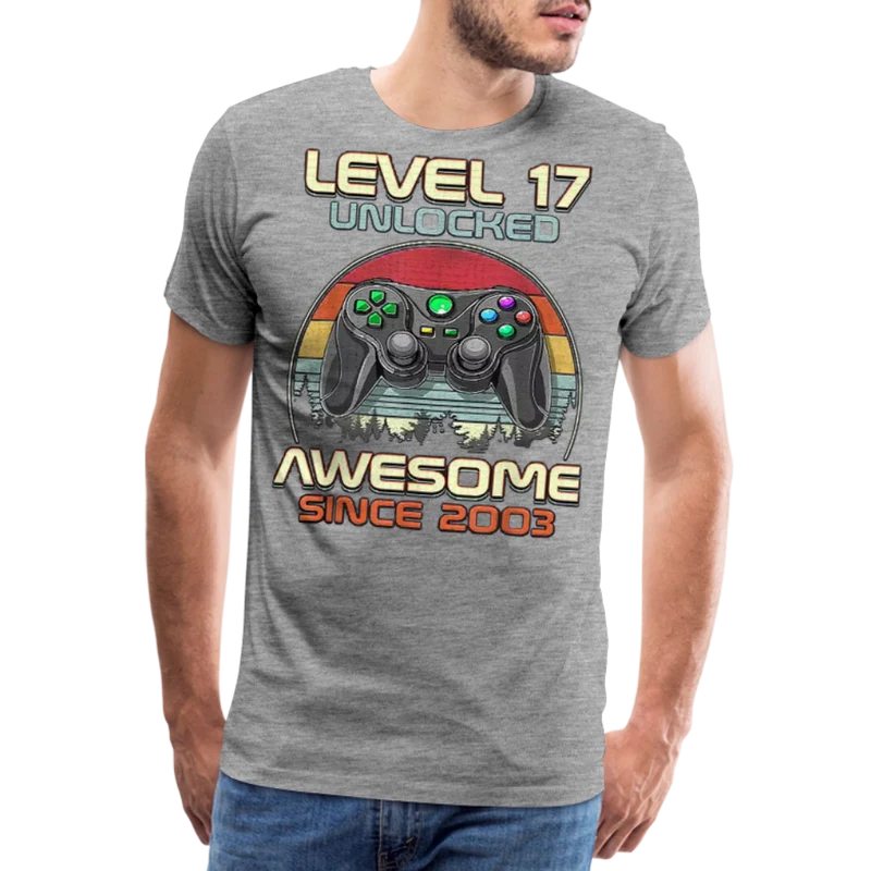Gamer T-Shirt Top Level 17 Unlocked Fashion Herren Streetwear 100% Baumwolle