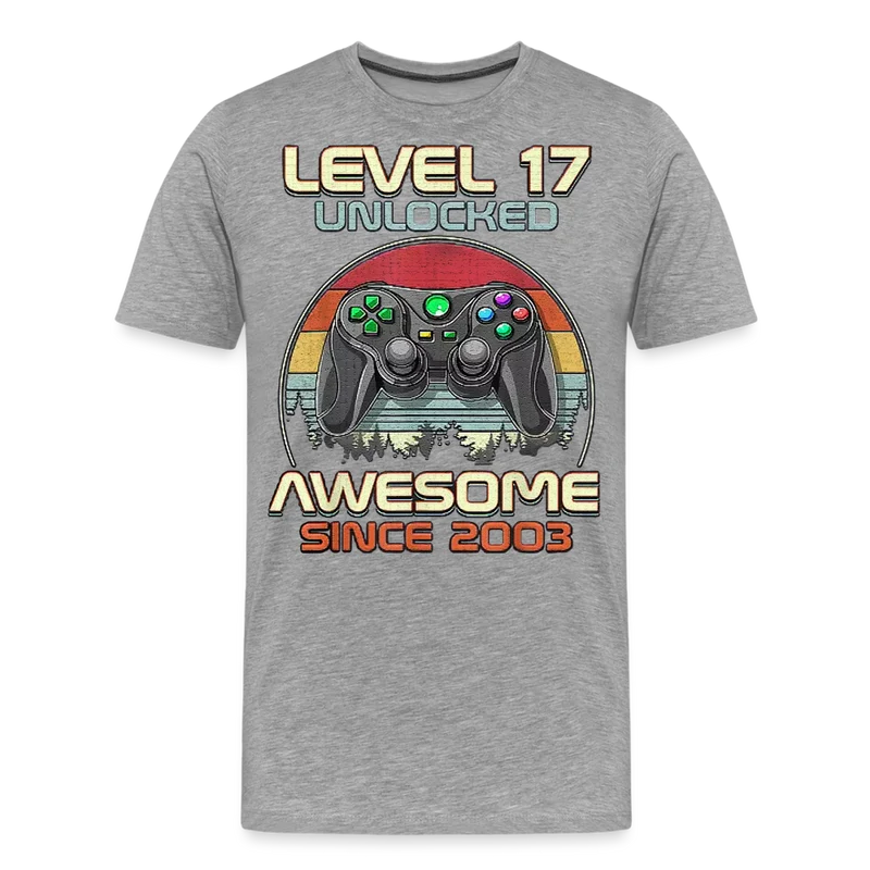 Gamer T-Shirt Top Level 17 Unlocked Fashion Herren Streetwear 100% Baumwolle