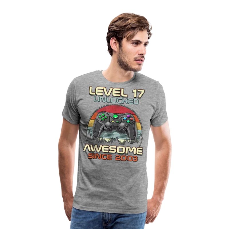 Gamer T-Shirt Top Level 17 Unlocked Fashion Herren Streetwear 100% Baumwolle