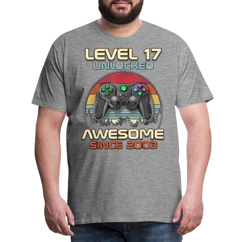 Gamer T-Shirt Top Level 17 Unlocked Fashion Herren Streetwear 100% Baumwolle