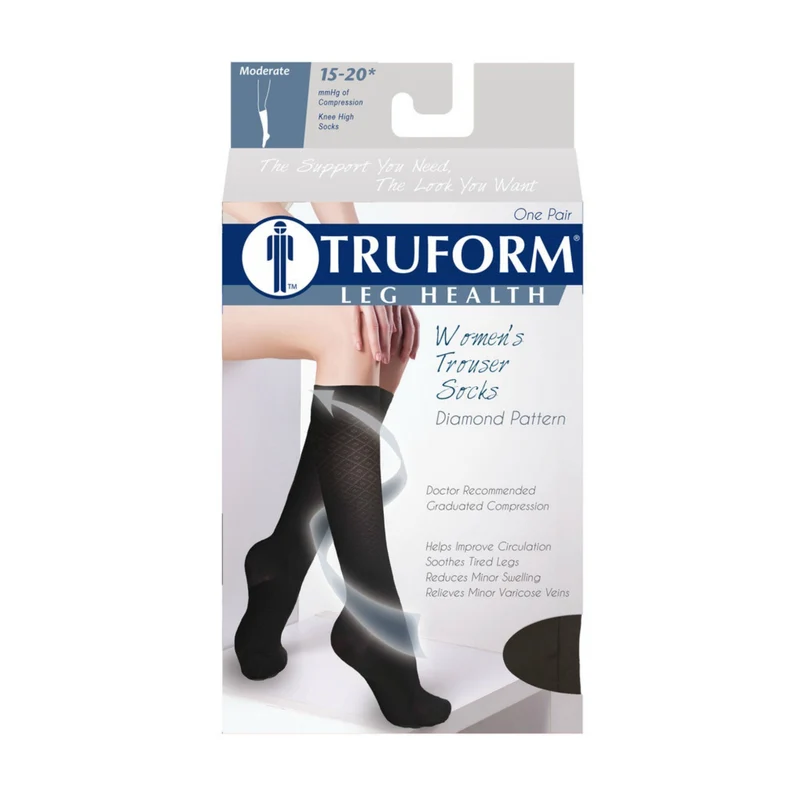 TRUFORM® Women's Trouser Knee High 15-20 mmHg, Diamond Pattern
