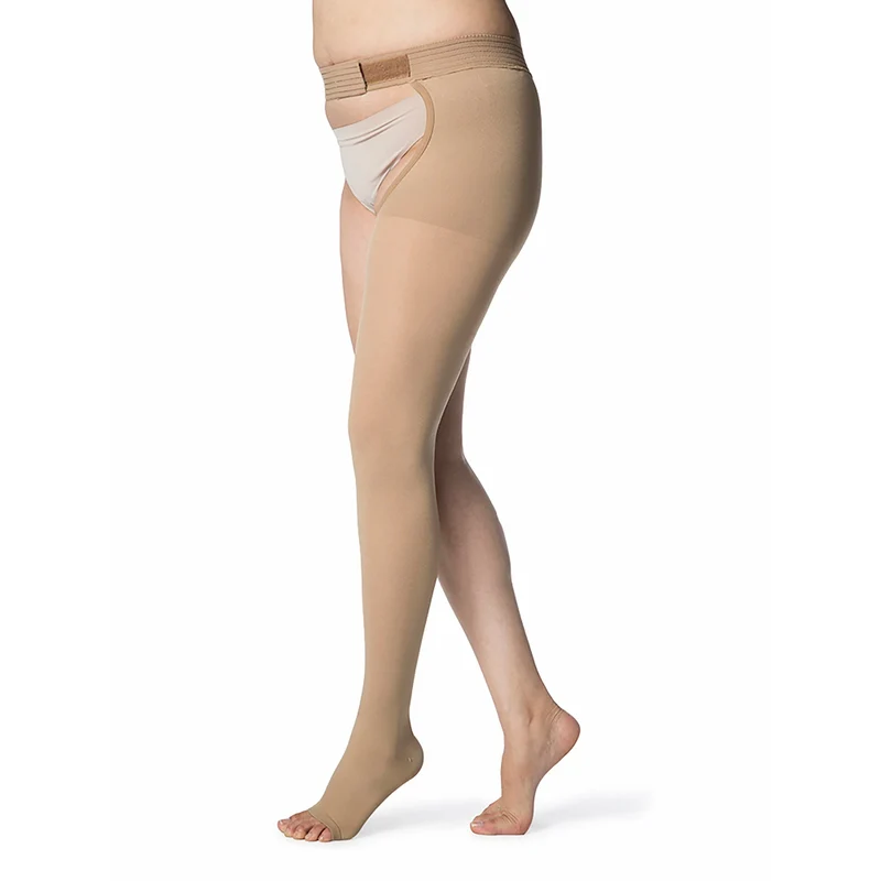 Sigvaris Opaque Thigh High 30-40 mmHg, Open Toe w/ Waist Attachment