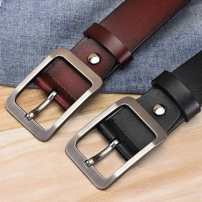 Echt Jeans-Gürtel Herren Damen Eckig Schnalle Echt Leder Gürtel Schwarz Breit