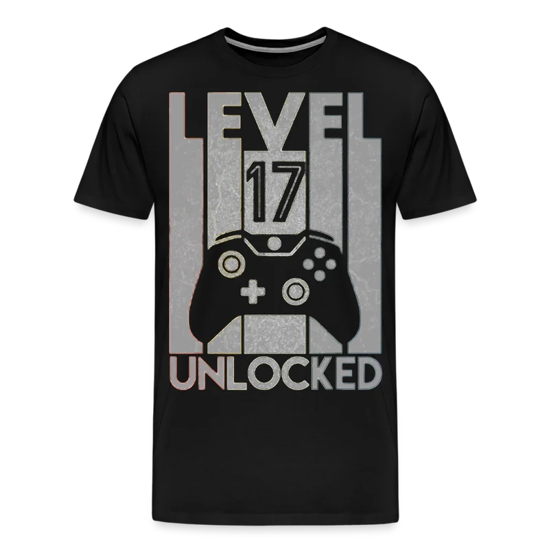Gamer T-Shirt Top Level 17 Unlocked Fashion Herren Streetwear 100% Baumwolle