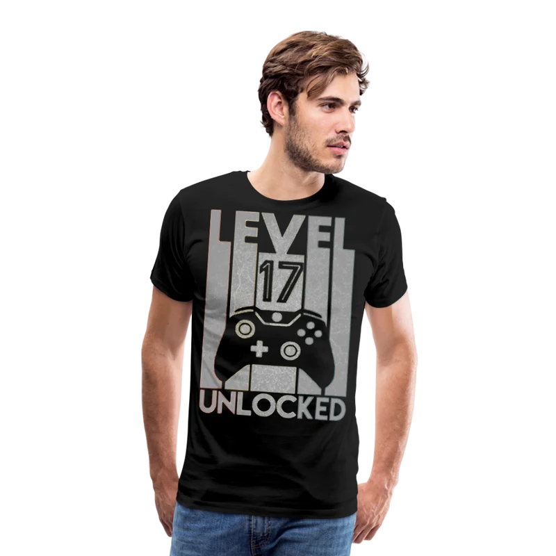 Gamer T-Shirt Top Level 17 Unlocked Fashion Herren Streetwear 100% Baumwolle