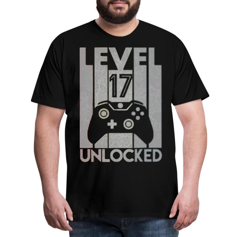 Gamer T-Shirt Top Level 17 Unlocked Fashion Herren Streetwear 100% Baumwolle