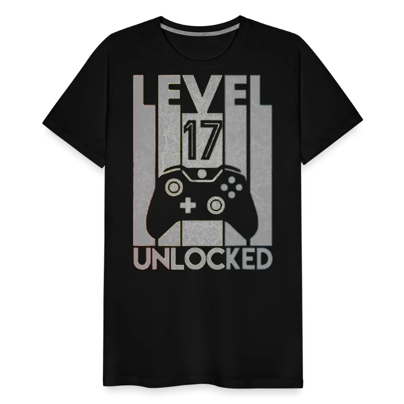 Gamer T-Shirt Top Level 17 Unlocked Fashion Herren Streetwear 100% Baumwolle