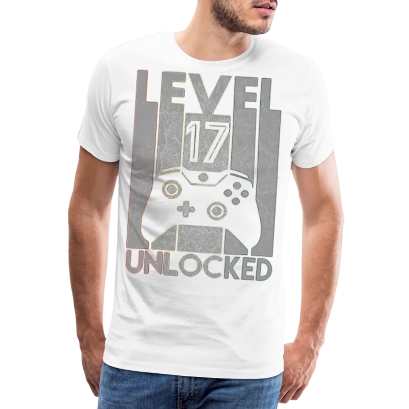 Gamer T-Shirt Top Level 17 Unlocked Fashion Herren Streetwear 100% Baumwolle