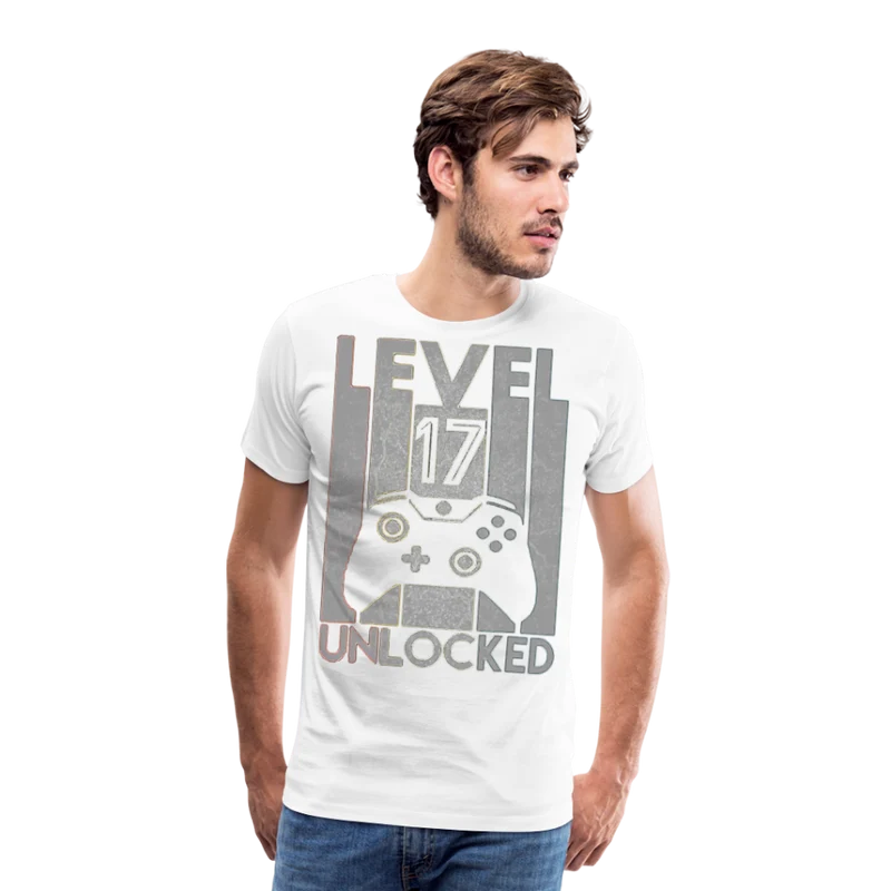 Gamer T-Shirt Top Level 17 Unlocked Fashion Herren Streetwear 100% Baumwolle