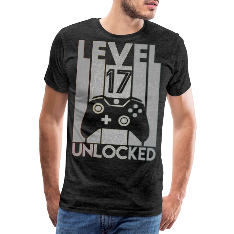 Gamer T-Shirt Top Level 17 Unlocked Fashion Herren Streetwear 100% Baumwolle