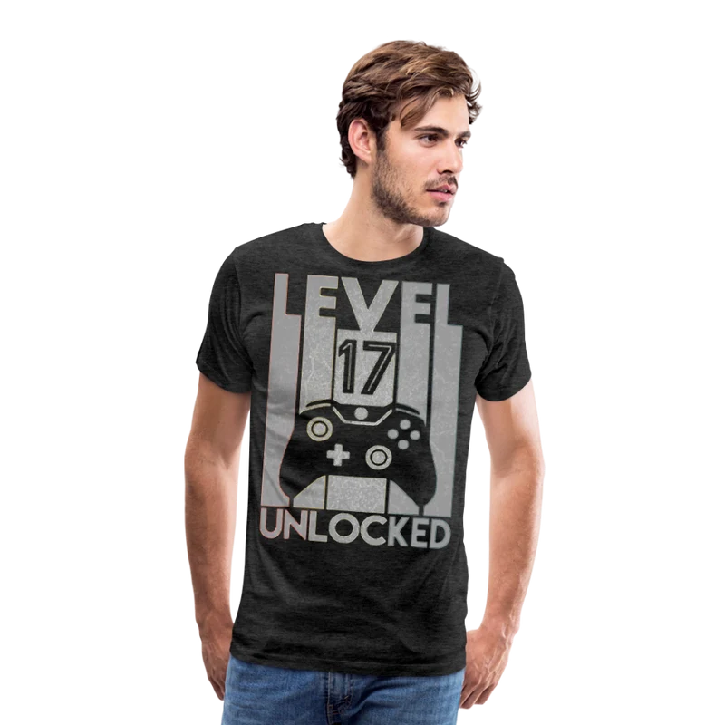 Gamer T-Shirt Top Level 17 Unlocked Fashion Herren Streetwear 100% Baumwolle