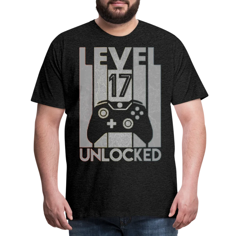 Gamer T-Shirt Top Level 17 Unlocked Fashion Herren Streetwear 100% Baumwolle