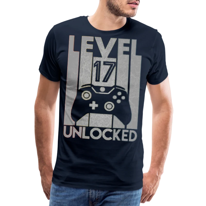 Gamer T-Shirt Top Level 17 Unlocked Fashion Herren Streetwear 100% Baumwolle