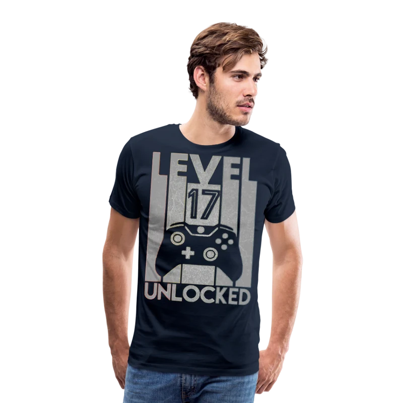 Gamer T-Shirt Top Level 17 Unlocked Fashion Herren Streetwear 100% Baumwolle