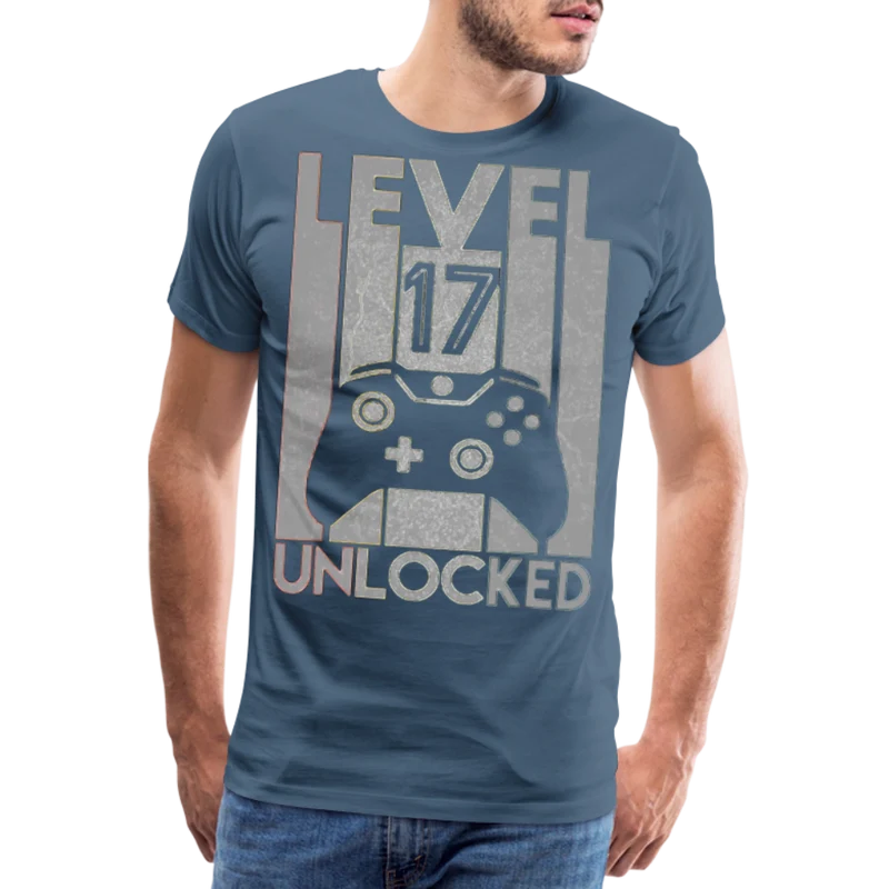 Gamer T-Shirt Top Level 17 Unlocked Fashion Herren Streetwear 100% Baumwolle