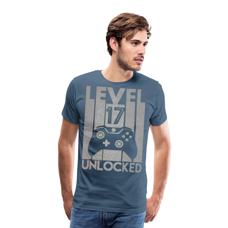 Gamer T-Shirt Top Level 17 Unlocked Fashion Herren Streetwear 100% Baumwolle