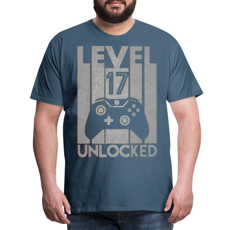 Gamer T-Shirt Top Level 17 Unlocked Fashion Herren Streetwear 100% Baumwolle