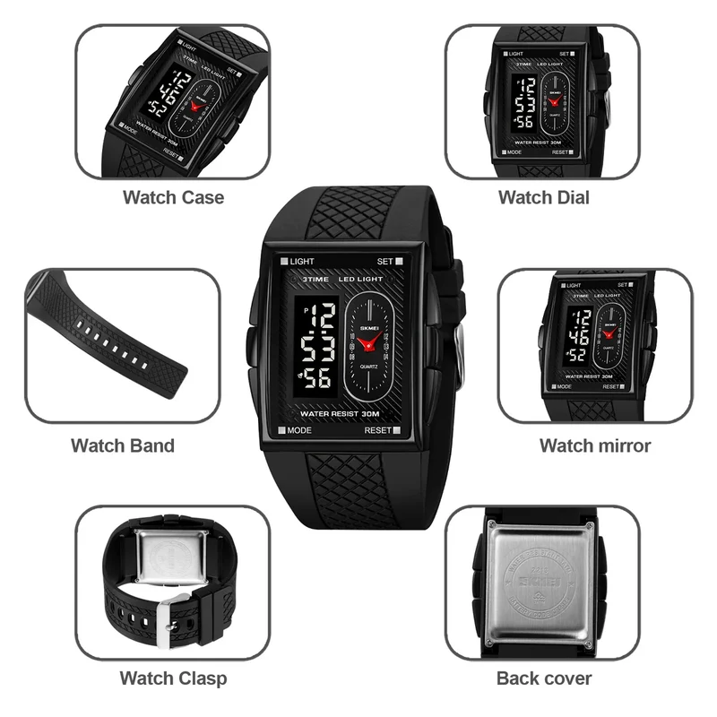 Herren Armbanduhr Digital Uhr Silber Edelstahl LED Quarzuhr Luxus Chronograph