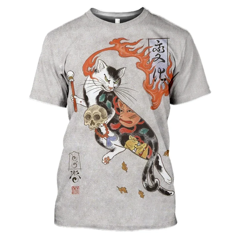 Fashion Herren Samurai Cat Vintage T-Shirt Unisex Sommer Streetwear Tank Top