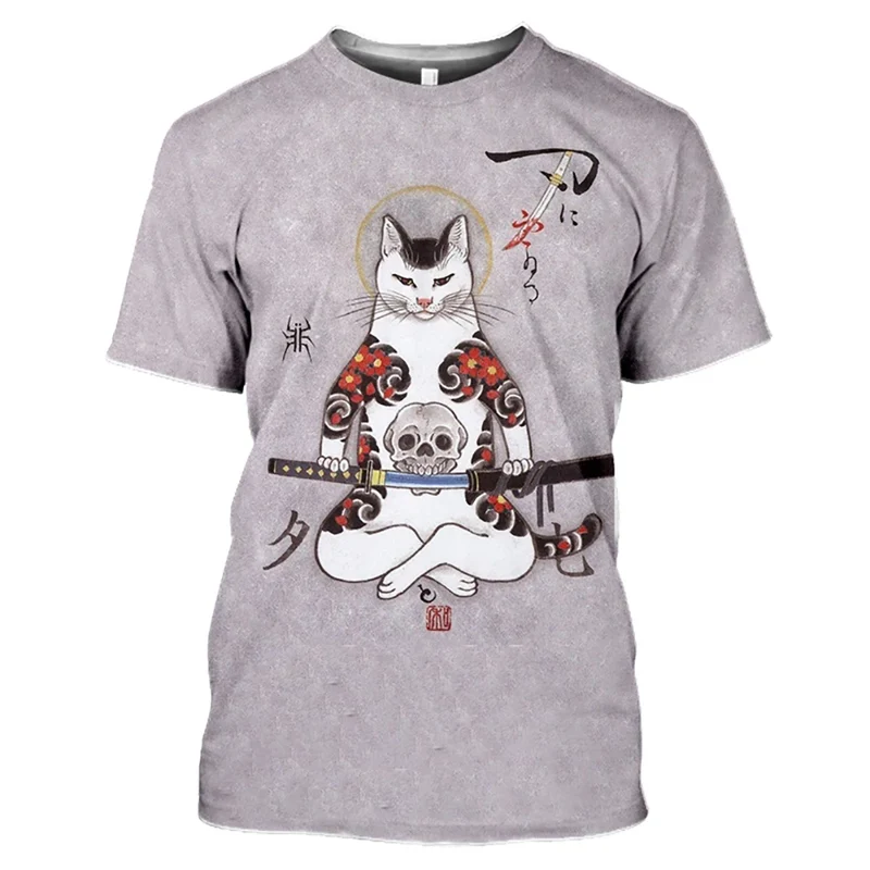 Fashion Herren Samurai Cat Vintage T-Shirt Unisex Sommer Streetwear Tank Top